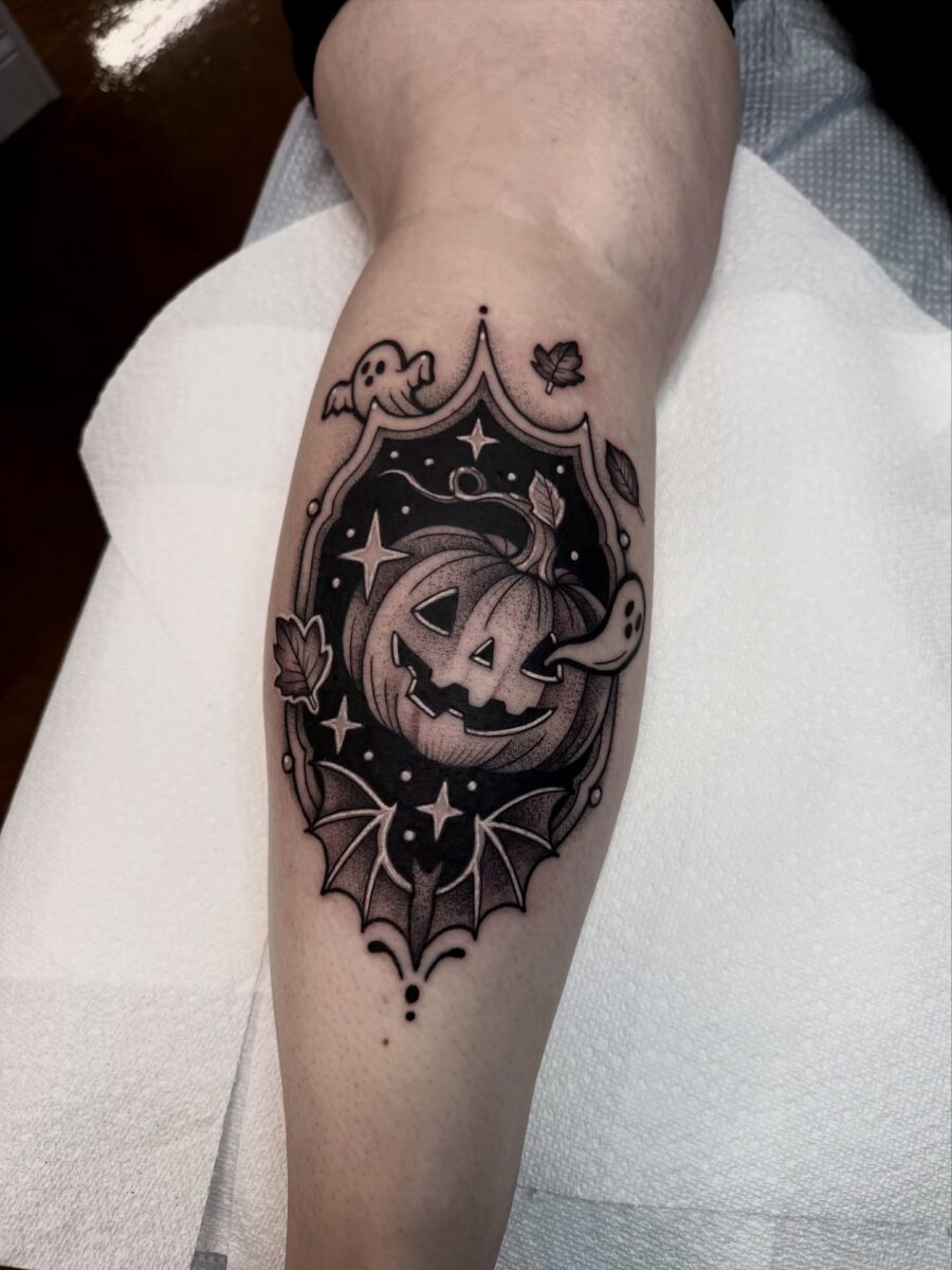 Charming pumpkin and ghost tattoo design Tattoo on skin