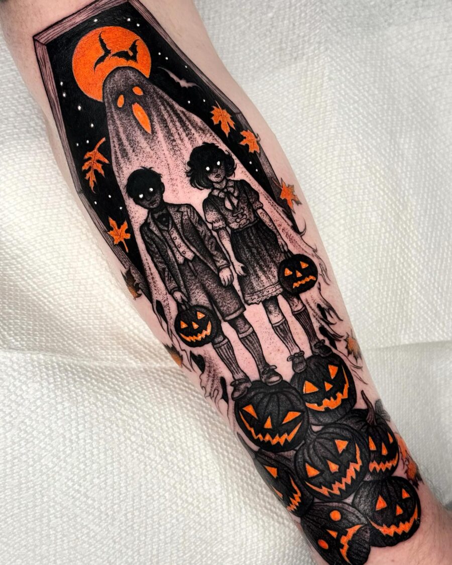 Eerie Halloween tattoo art with spooky vibes Tattoo on skin
