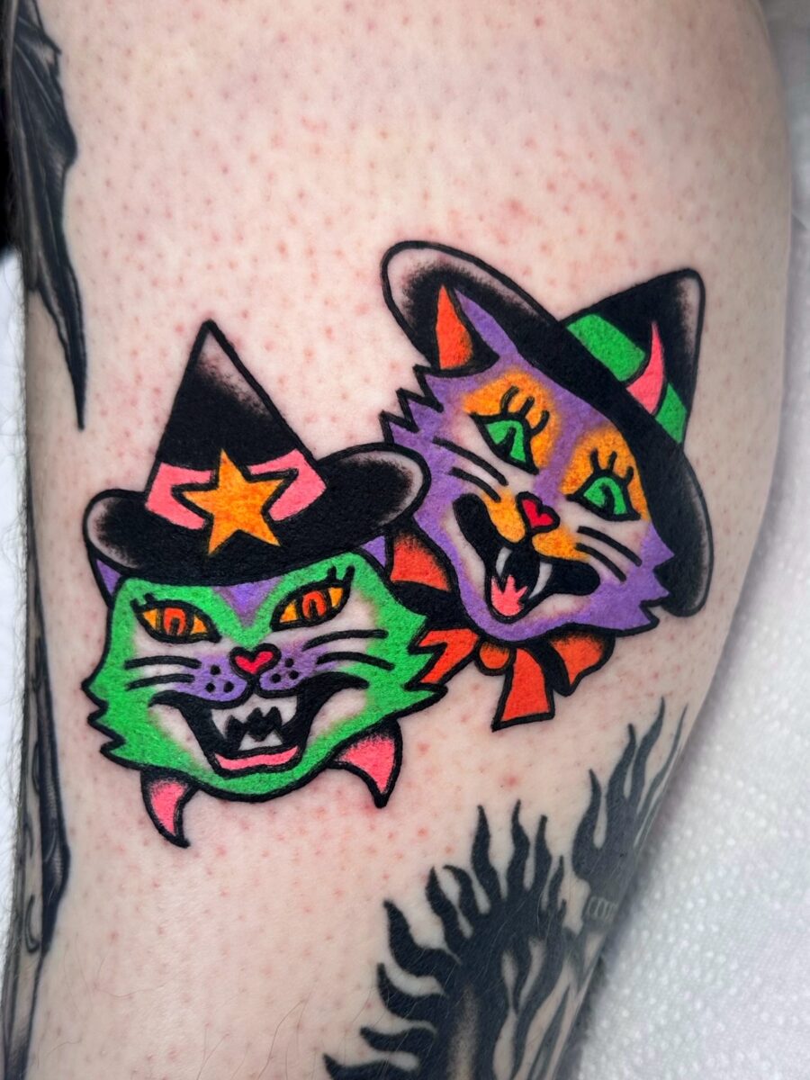 Spooky Cat Tattoos for Halloween Vibes Tattoo on skin
