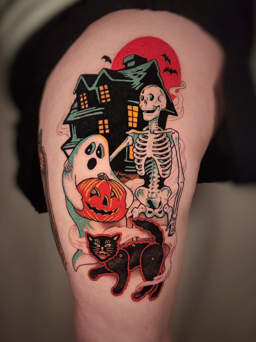 Spooky Halloween tattoo with playful elements Tattoo on skin