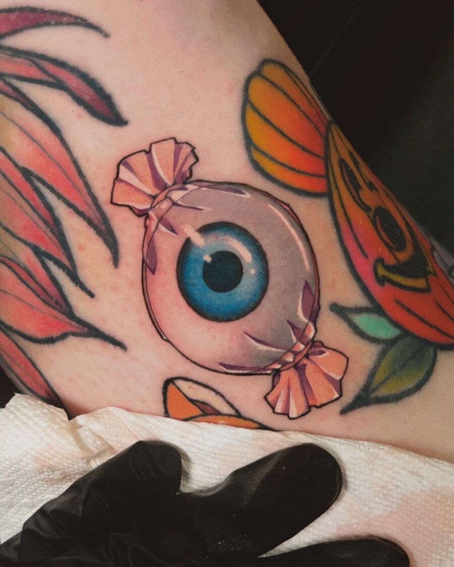 Whimsical Eye Candy Tattoo for Halloween Tattoo on skin