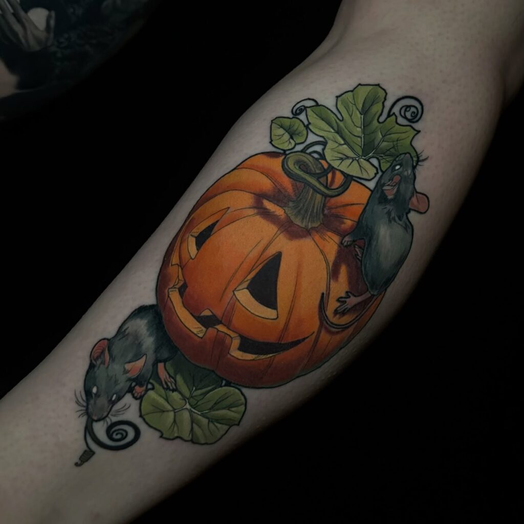 Pumpkin And Rats Halloween Tattoo halloween tattoos
