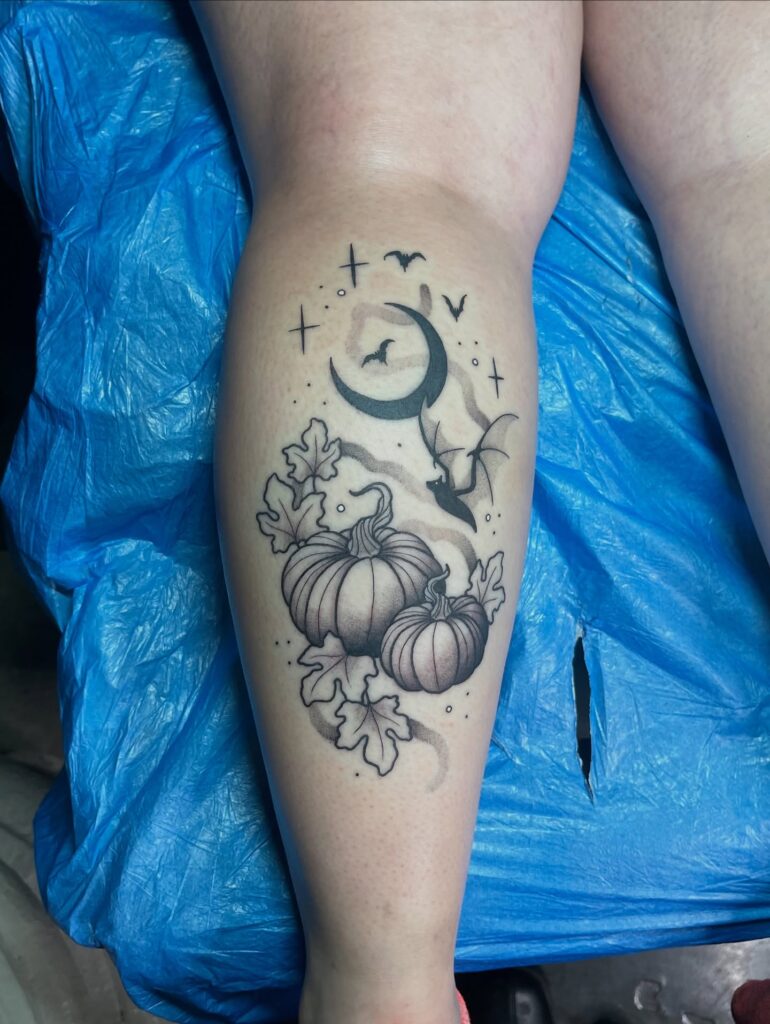 Pumpkins Under The Crescent Moon Tattoo halloween tattoos