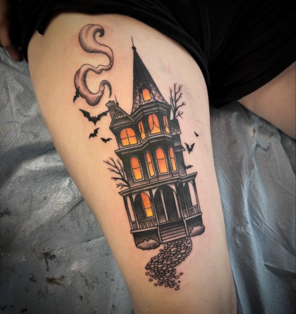 Spooky Victorian Haunted House Tattoo halloween tattoos