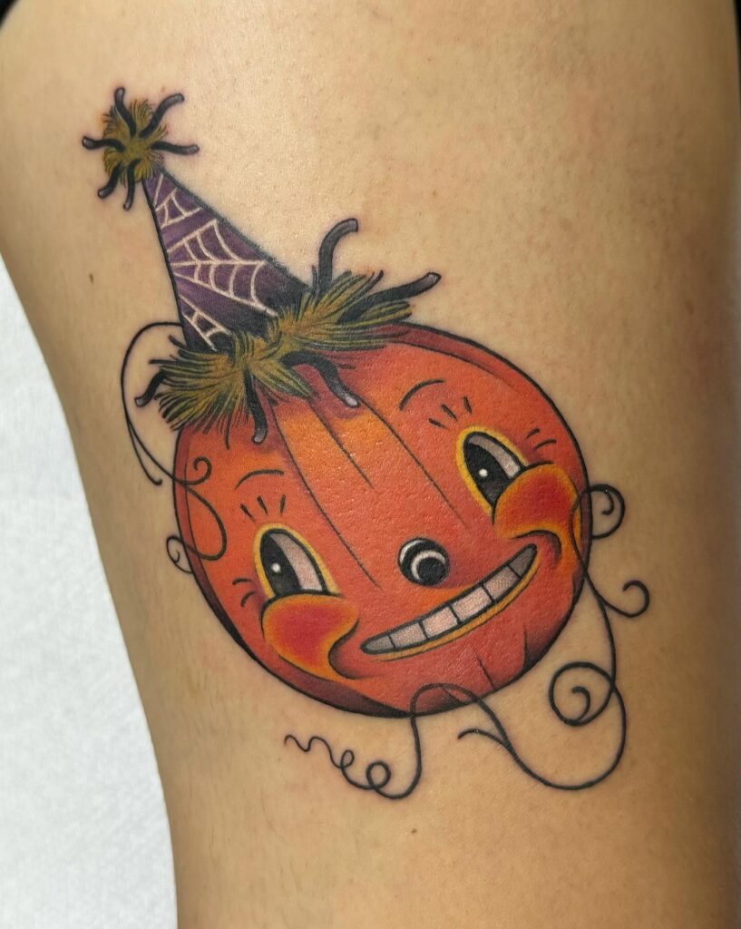 Vintage Party Pumpkin Tattoo halloween tattoos
