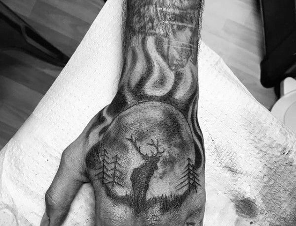 Black and White Midnight Deer Hand Tattoos Tattoo on skin