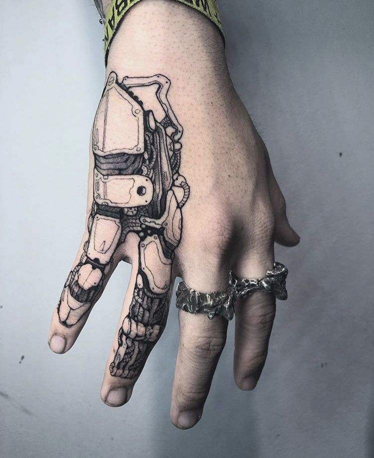 Cool Machine Bones Hand Tattoos Tattoo on skin