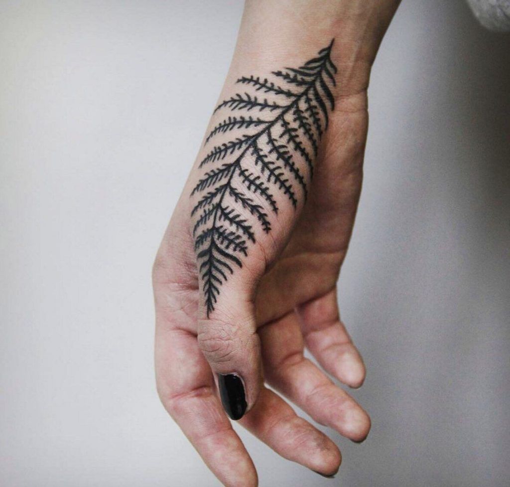 Dark Black Vine and Leaf Hand Tattoos Tattoo on skin