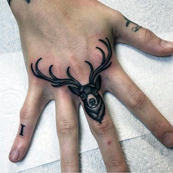 Realistic Black and White Buck Tattoo Tattoo on skin