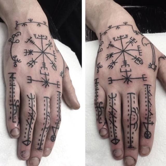 Simple Norse Rune Hand Tattoos Tattoo on skin