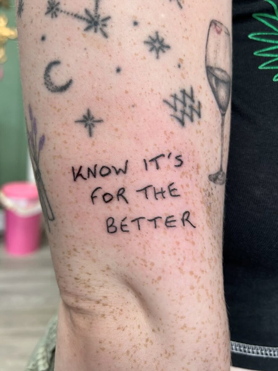 Minimalistic tattoo with an uplifting message Tattoo on skin