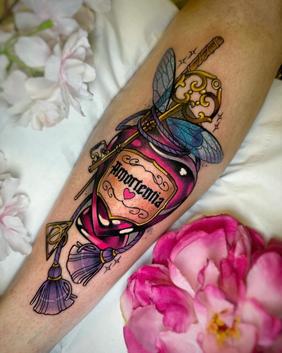 Charming design with magical elements and colors Tattoo on skin