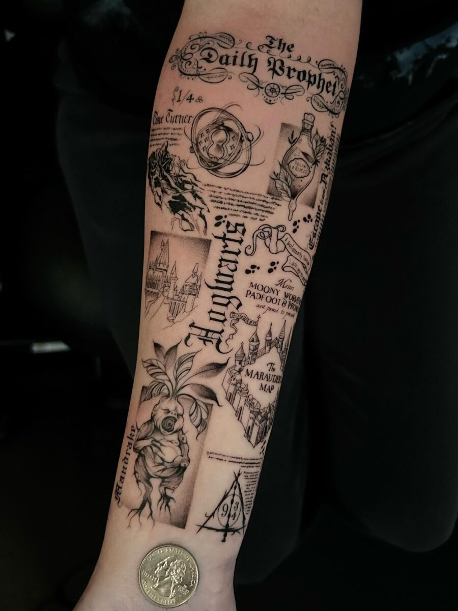 Exploring a detailed Harry Potter tattoo design Tattoo on skin