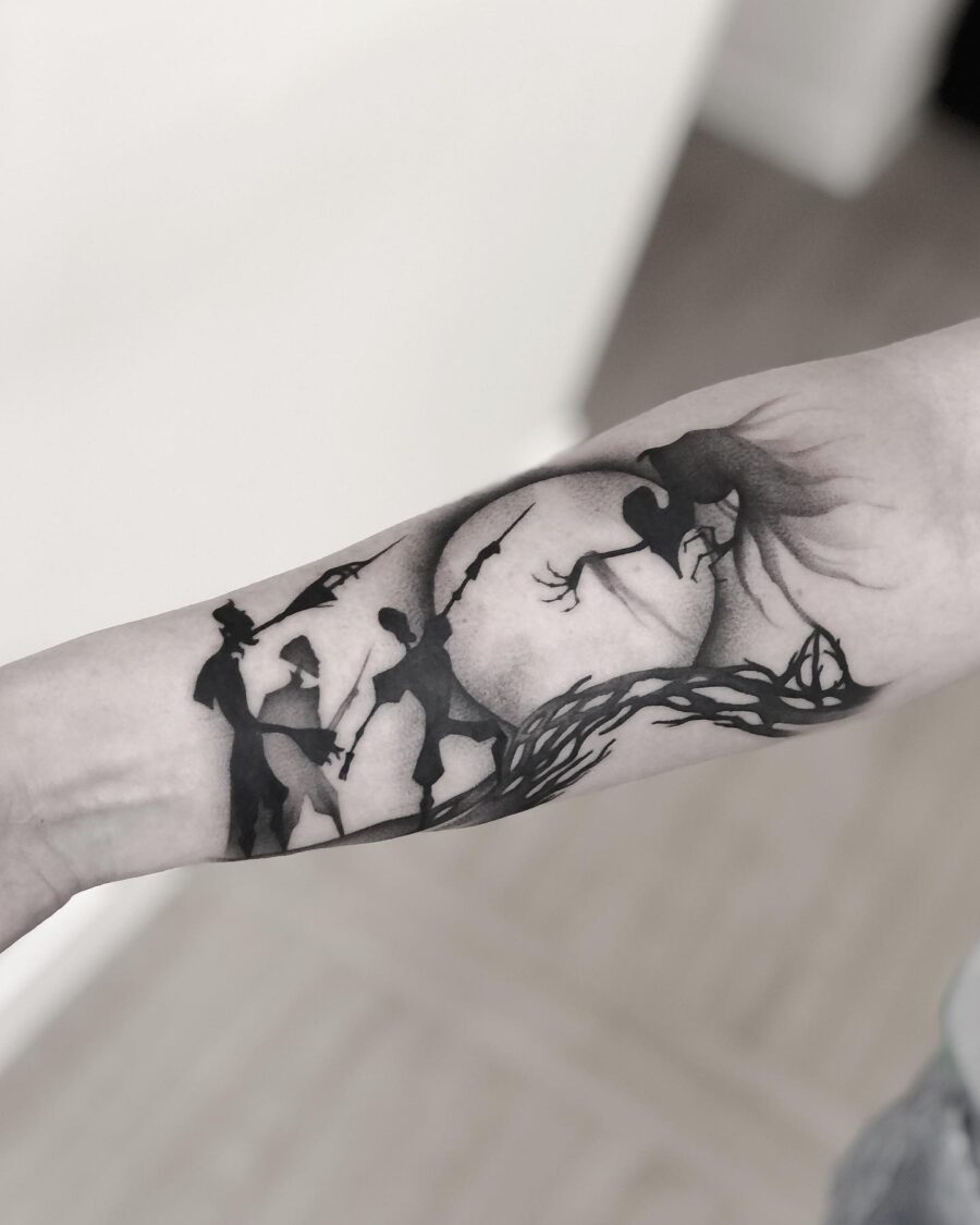 Stunning Harry Potter Silhouette Tattoo Design Tattoo on skin