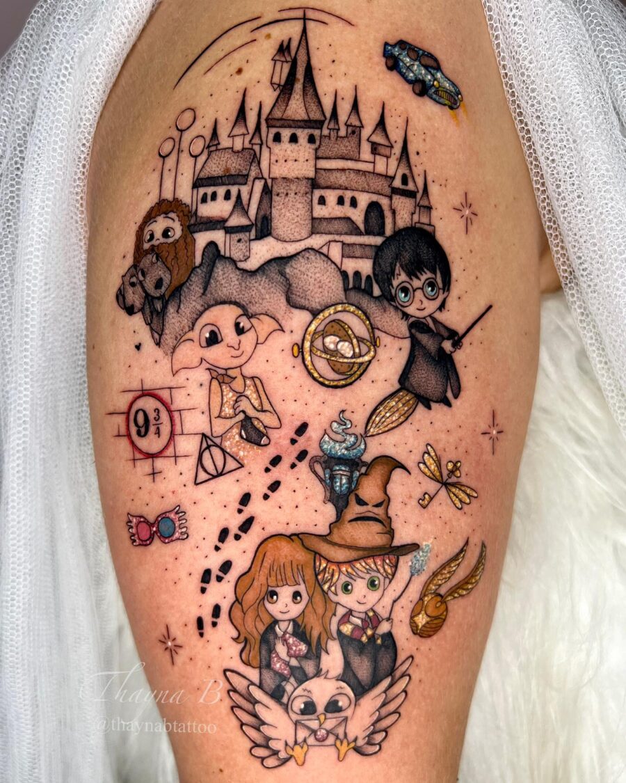 Whimsical Harry Potter tattoo captures magical essence Tattoo on skin