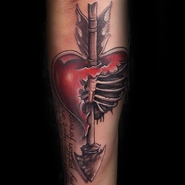 Cut Arrow Rib Cage Heart Tattoo for Men and Women Tattoo on skin