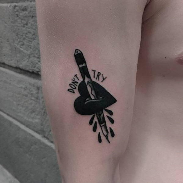 “DON’T TRY” Stabbed Through the Heart Tattoos Design Tattoo on skin
