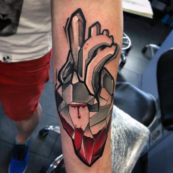 Nut-Bolt Blood Shed Heart Tattoos for the Love of Vibrance Tattoo on skin