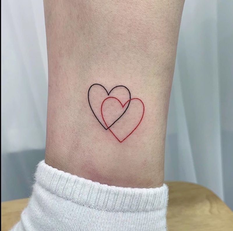 Simple Double Black-Red Heart Tattoos for Minimalists Tattoo on skin