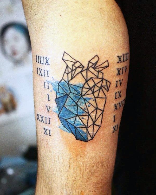 Puzzled Blueish Roman Realistic Heart Tattoo for Men and Women Tattoo on skin