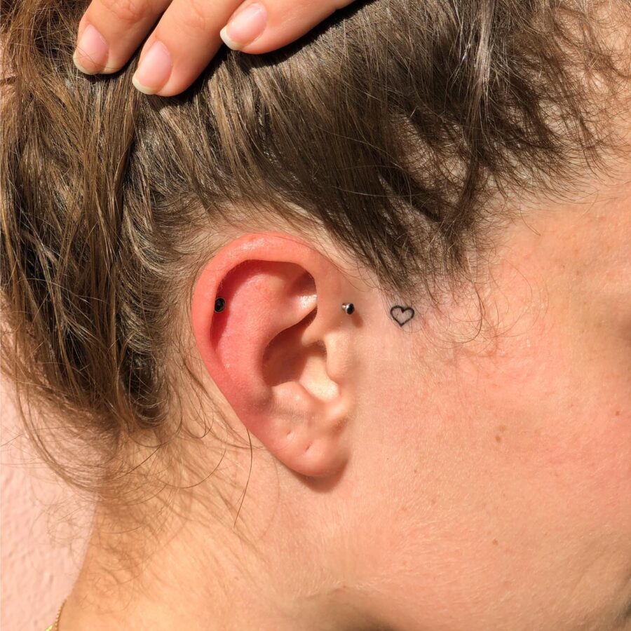 Charming Heart Tattoo Behind the Ear Tattoo on skin