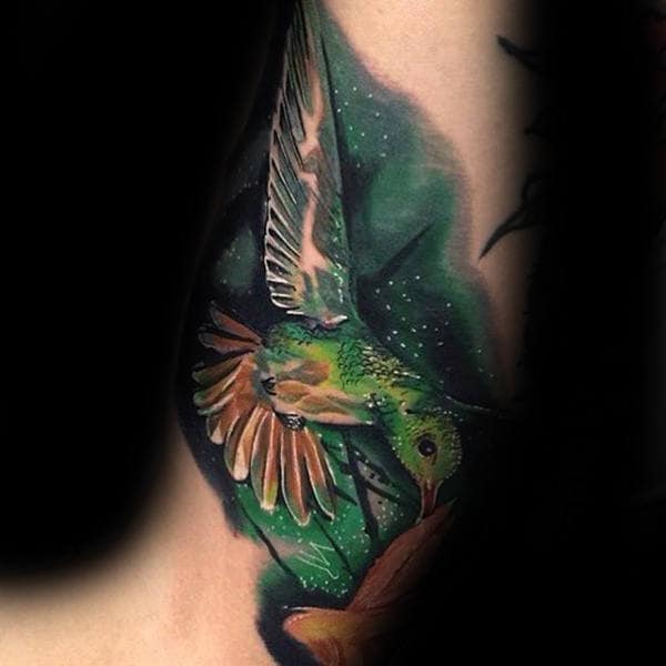 Galaxy in Green Hummingbird Tattoo Design Tattoo on skin