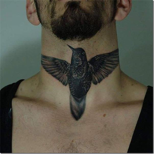 Hummingbird from Below Throat Tattoo Tattoo on skin