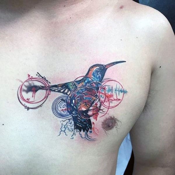 Hummingbird Paired with Map and Sound Wave Tattoo on skin