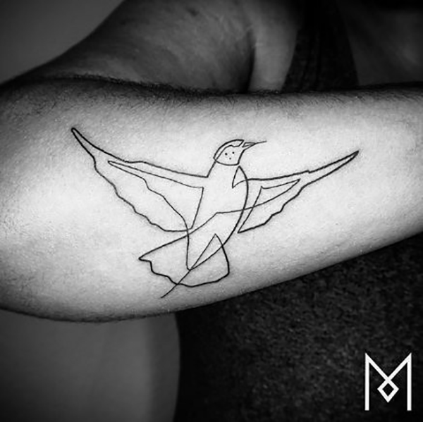 Single Line Hummingbird in Flight hummingbird tattoos