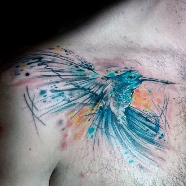 Watercolor Hummingbird Tattoo on Collarbone Tattoo on skin