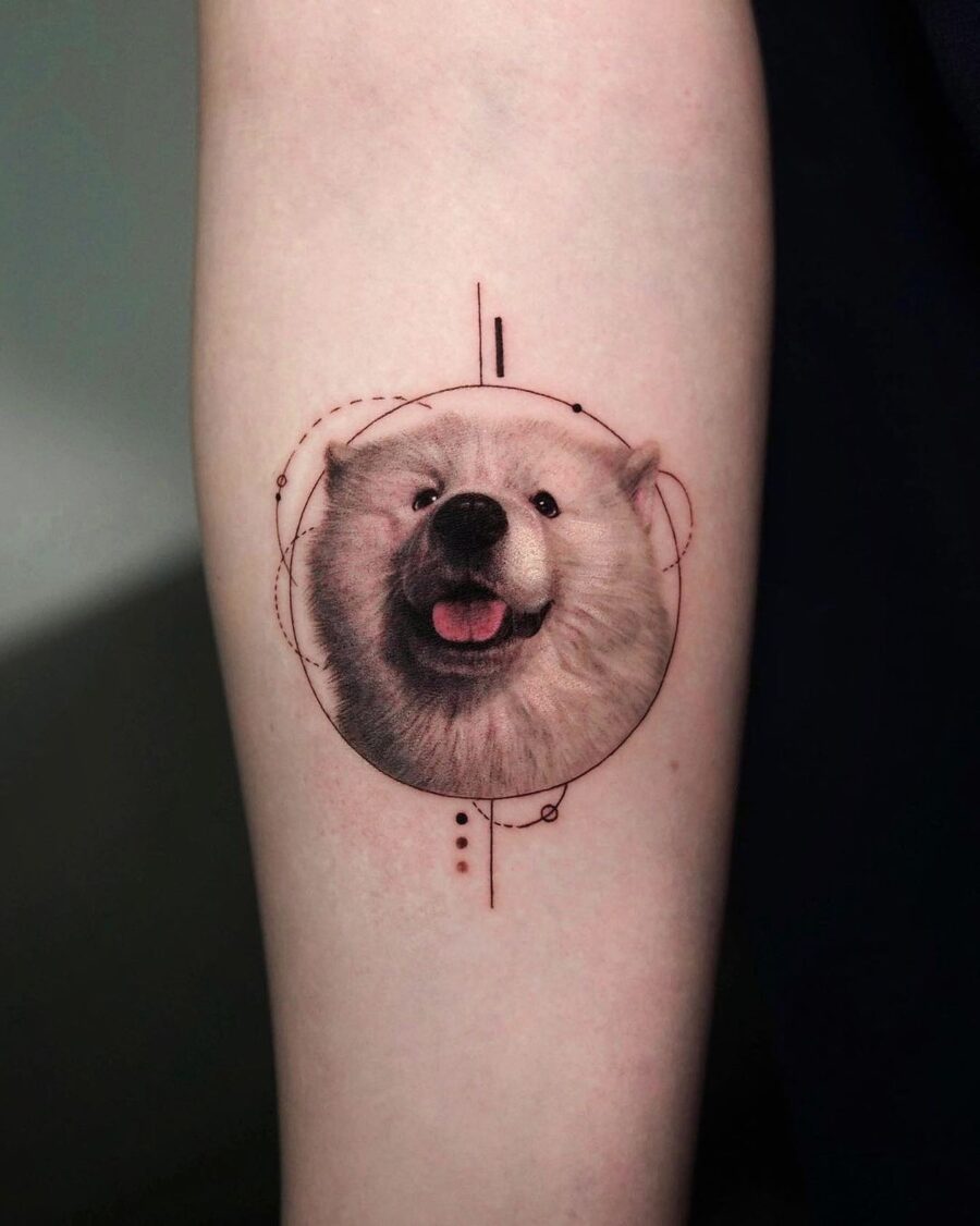 Charming Samoyed Dog Hyper Realistic Tattoo Tattoo on skin