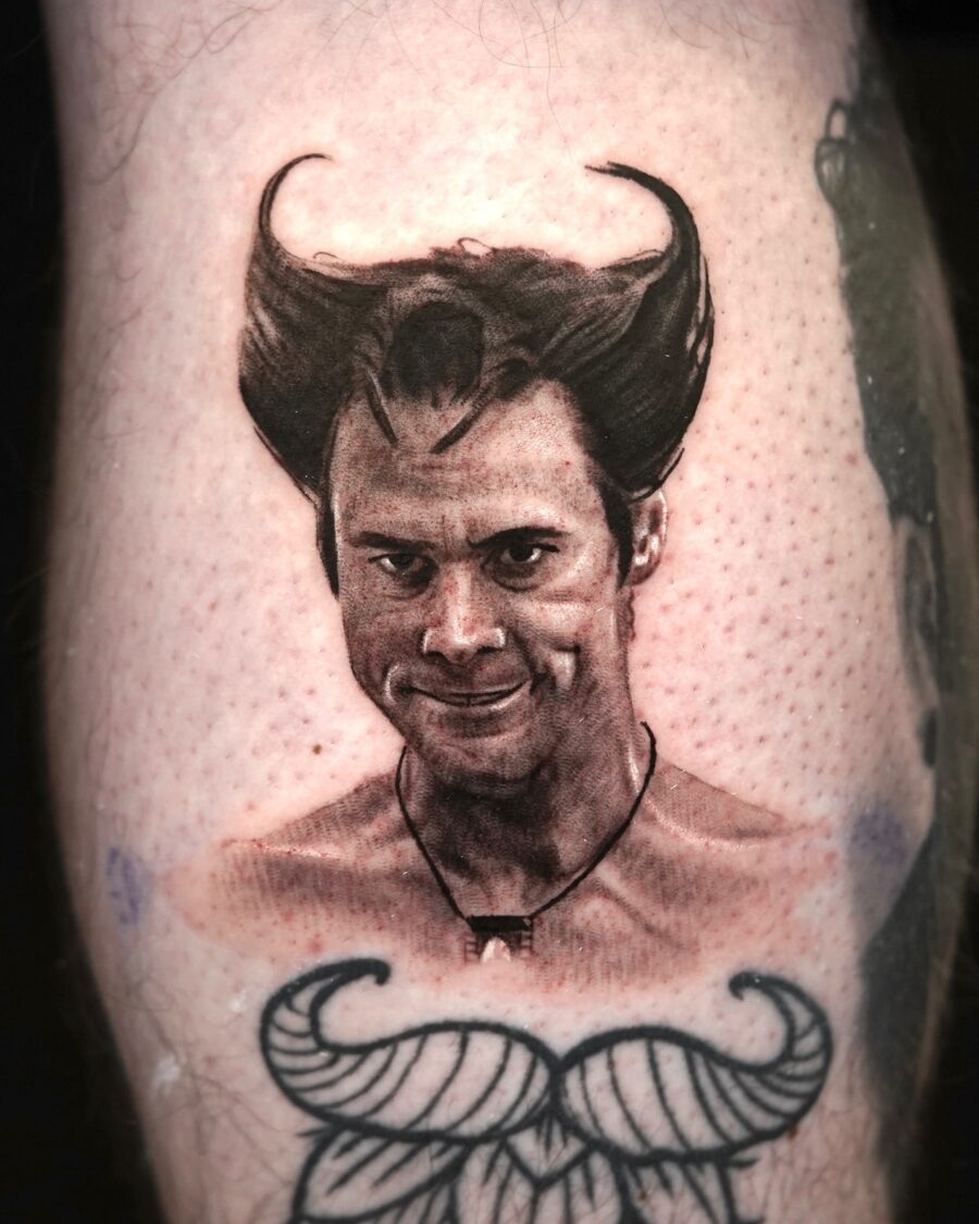 Detailed portrait tattoo of a playful character Tattoo on skin