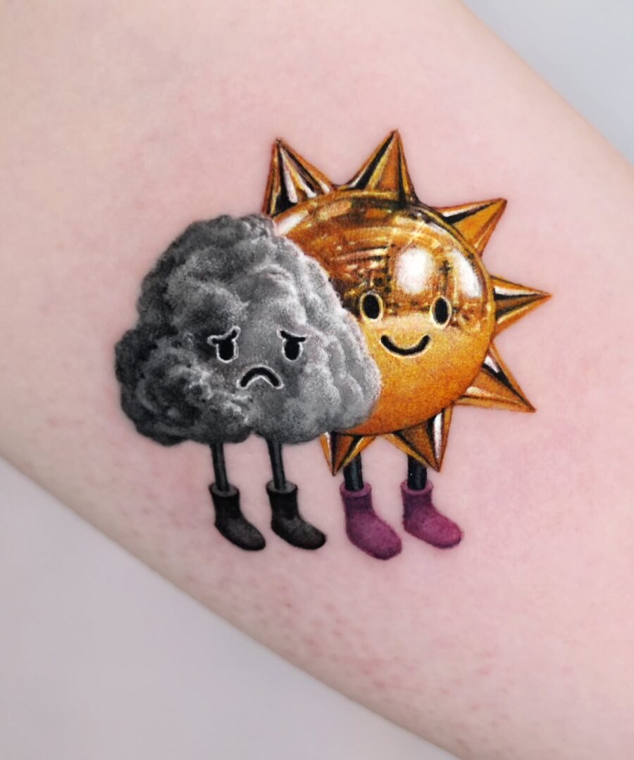 Emotional sun and cloud tattoo design Tattoo on skin