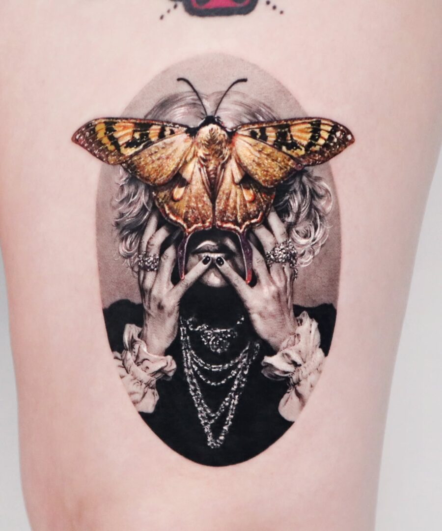 Stunning Butterfly Adorning Face Tattoo Design Tattoo on skin