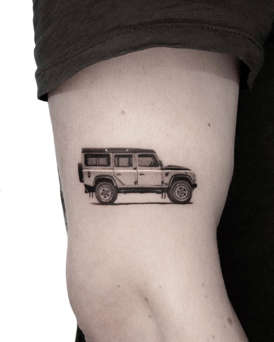 Stunning car tattoo with realistic details Tattoo on skin