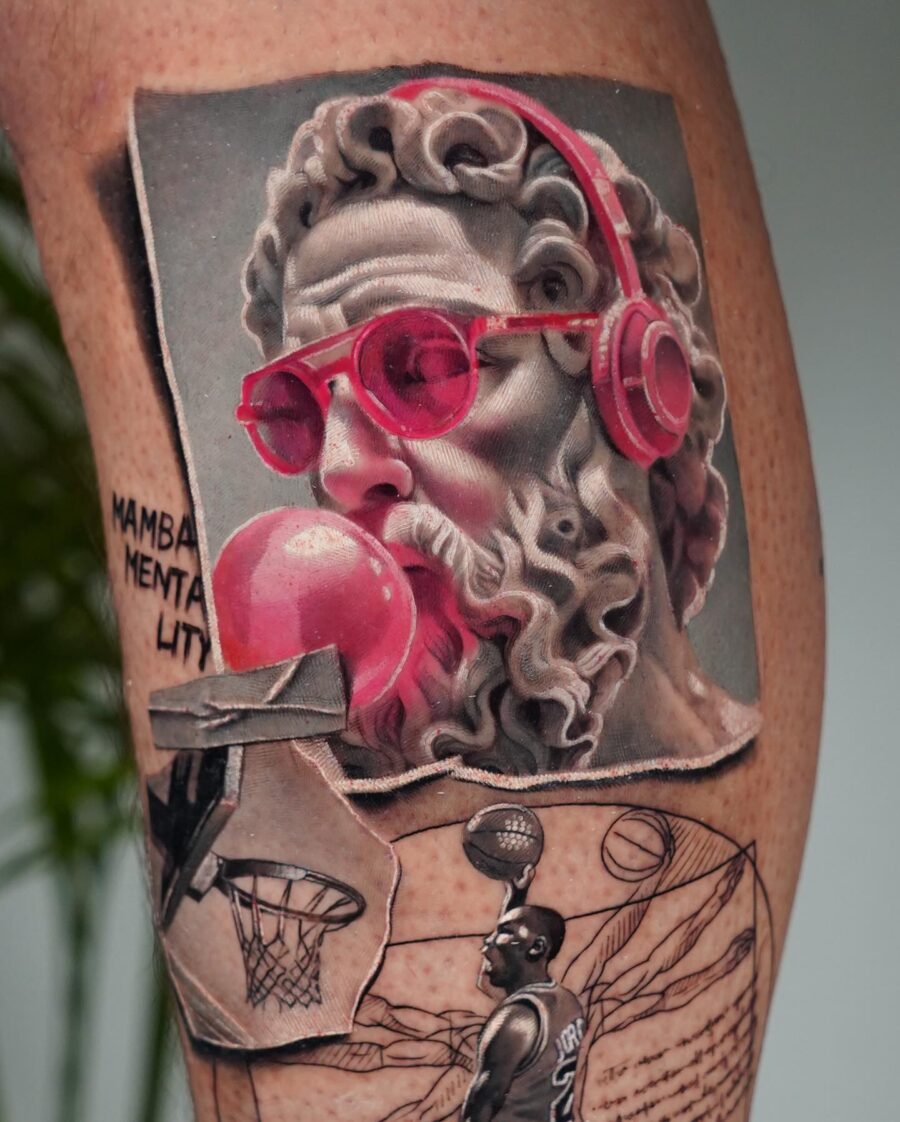 Stunning hyper-realistic basketball-themed tattoo art Tattoo on skin