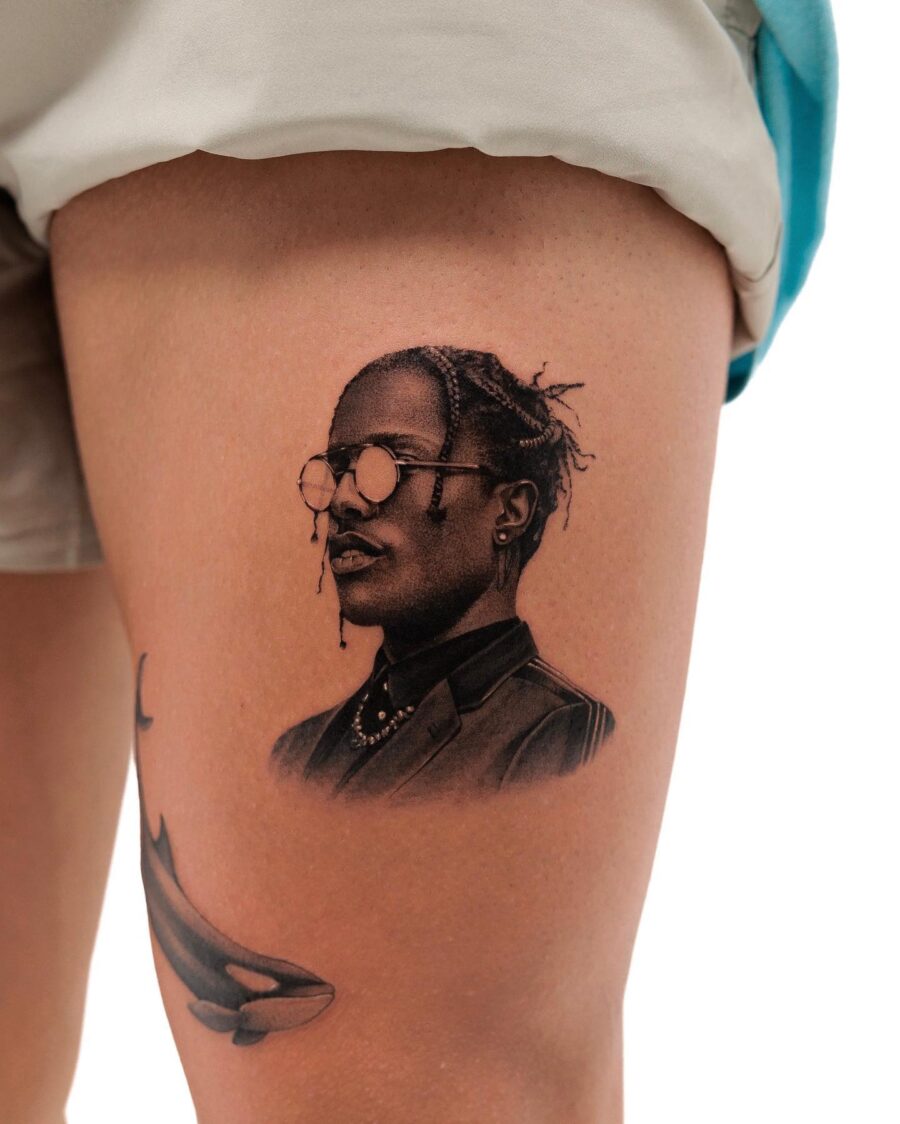 Stunning hyper-realistic portrait tattoo in black Tattoo on skin