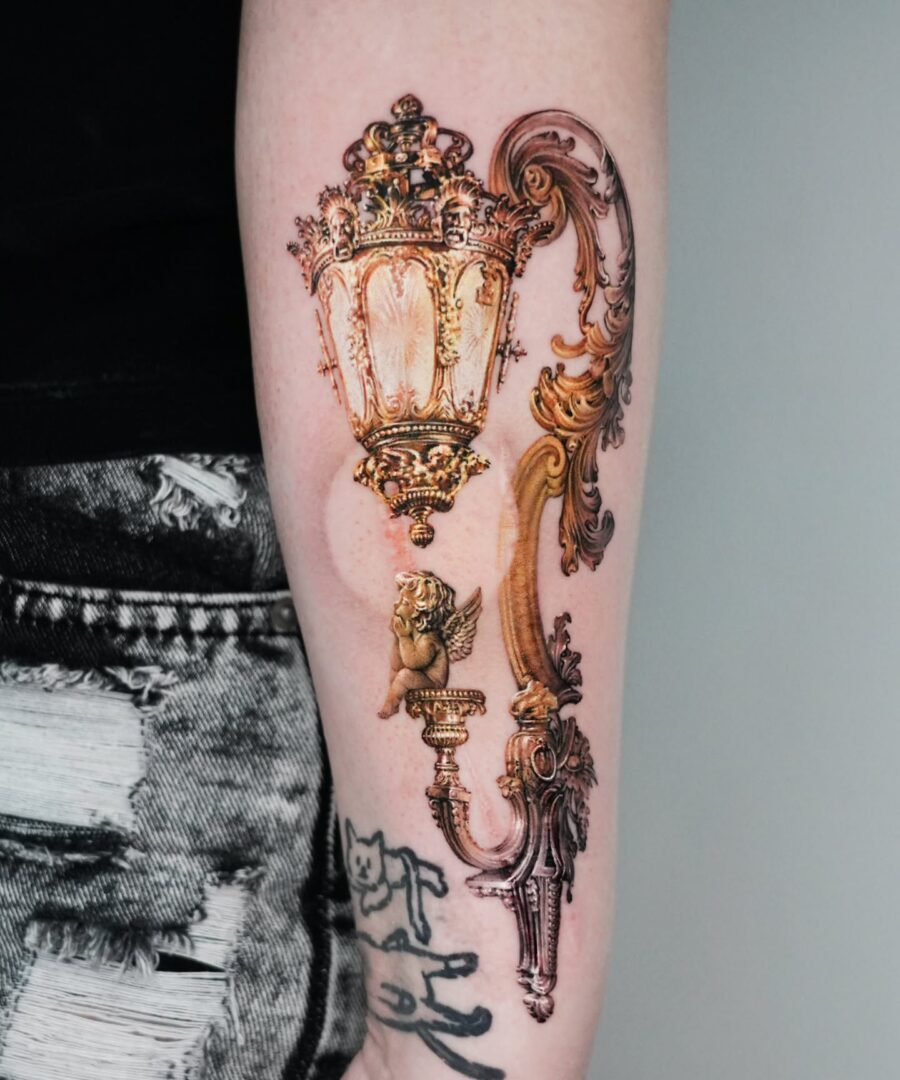 Stunning lamp tattoo showcasing intricate details Tattoo on skin
