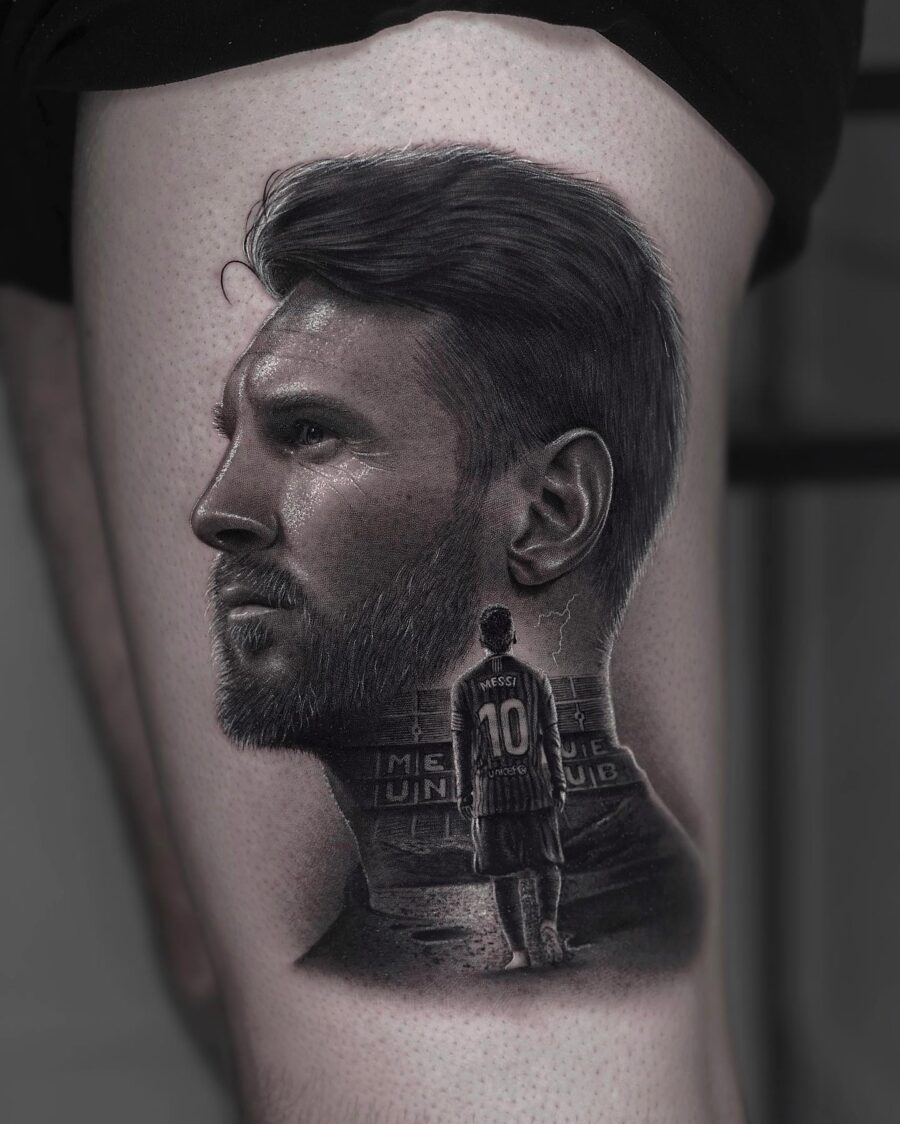 Stunning Messi tattoo in hyper-realistic style Tattoo on skin