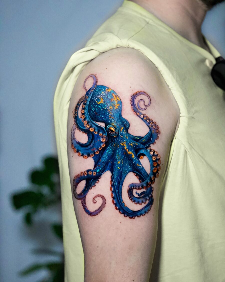 Stunning octopus tattoo with vibrant colors Tattoo on skin