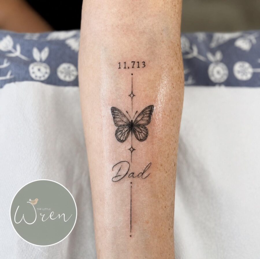 Elegant butterfly tattoo honoring a father&rsquo;s memory Tattoo on skin