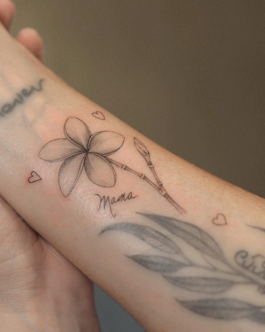 Elegant floral tribute tattoo for Mama. Tattoo on skin