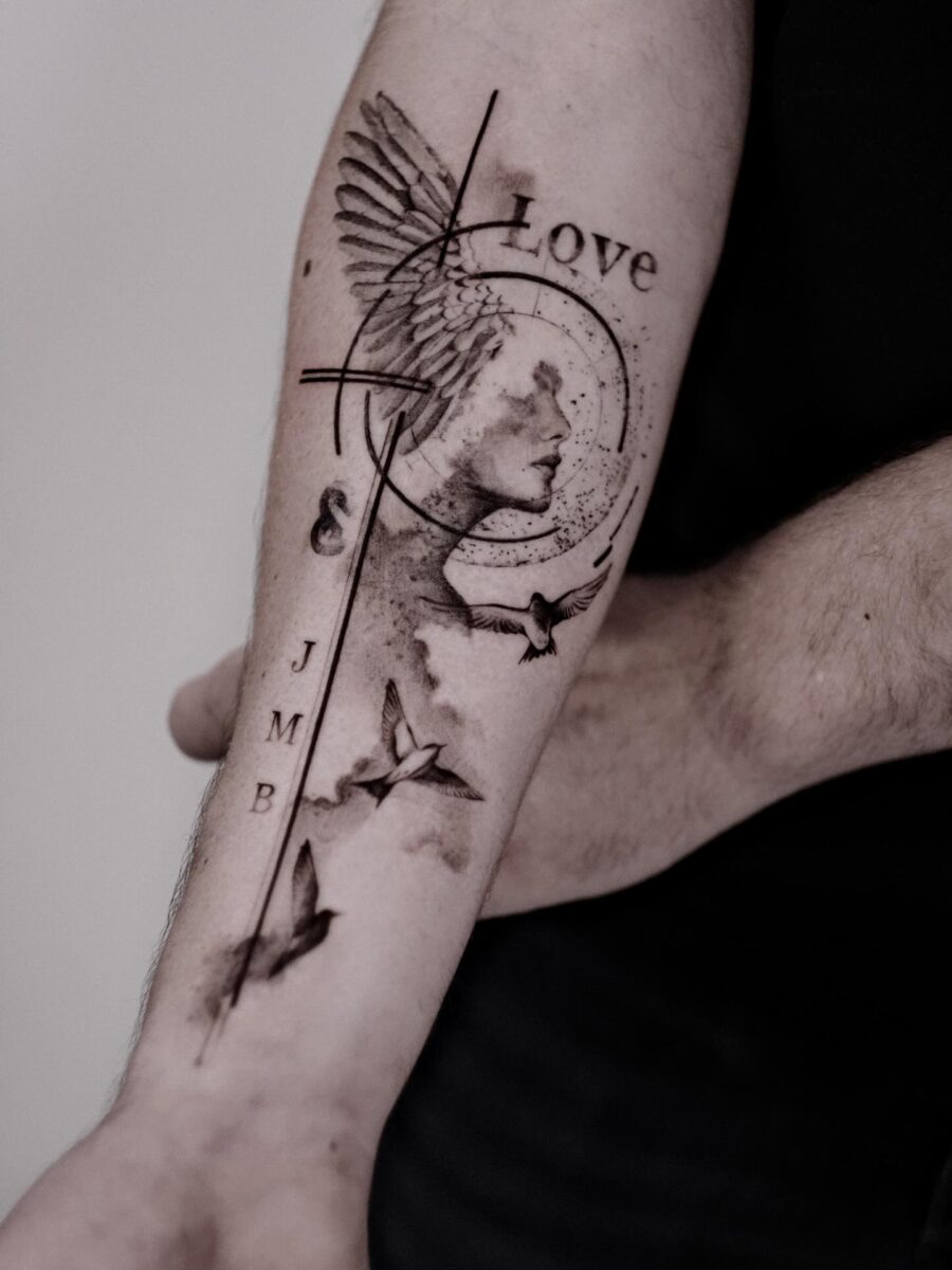 Elegant tribute tattoo combining love and freedom Tattoo on skin