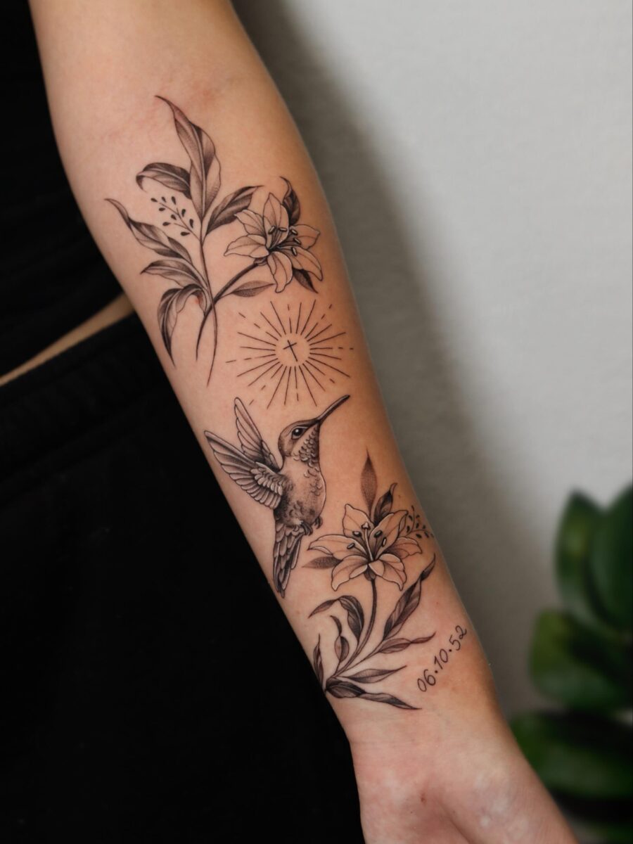 Ethereal hummingbird tribute tattoo design concept Tattoo on skin