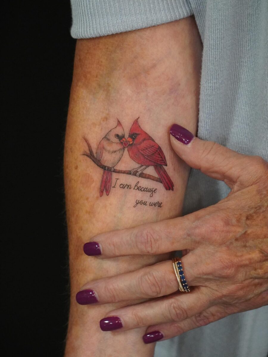 Heartfelt remembrance through colorful bird tattoos Tattoo on skin