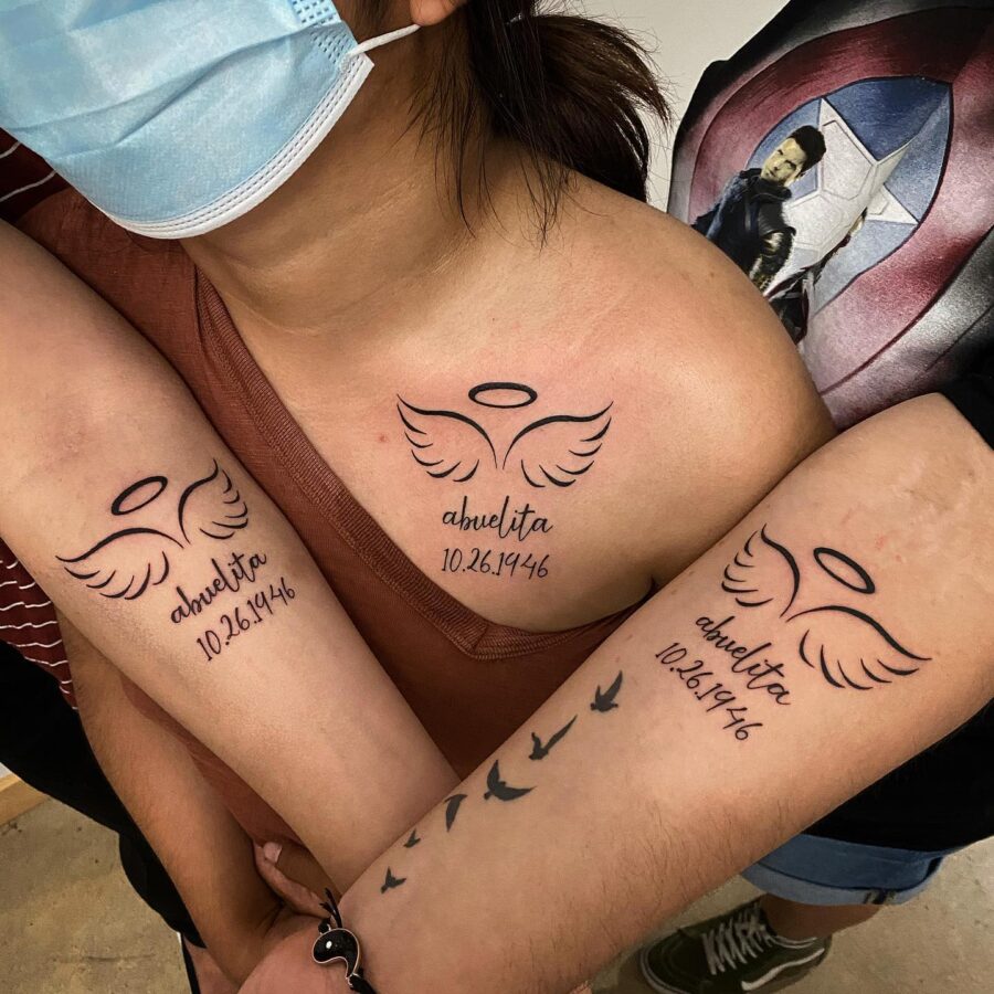 Heartfelt tribute tattoos with angelic wings Tattoo on skin