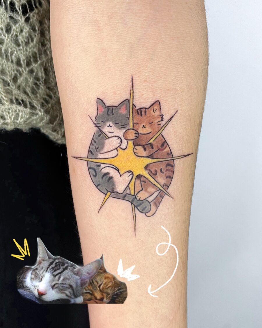 Heartwarming tribute with playful cat tattoos Tattoo on skin
