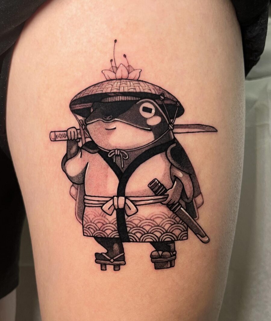Cute Samurai Frog Tattoo Design Unveiled Tattoo on skin