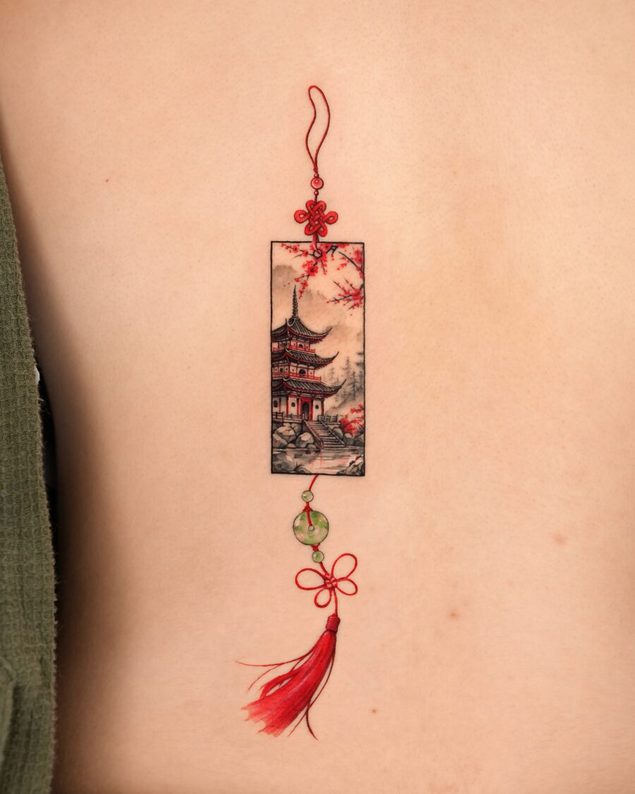 Elegant Japanese Pagoda Tattoo Design Unveiled Tattoo on skin