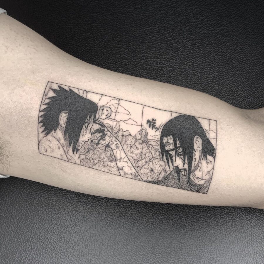 Iconic duel from Naruto tattoo art Tattoo on skin